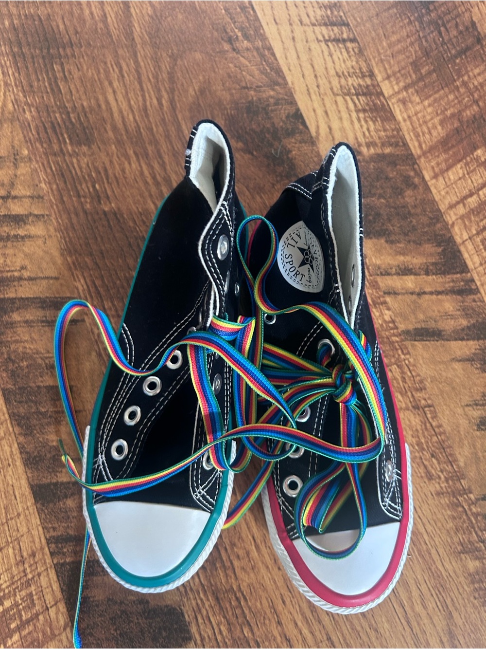 Kids Black High-Top Sneakers with Rainbow Laces